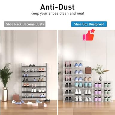 Mitees 10 Pack XX Large Thicken Sturdy Hard Plastic Clear Stackable Shoe Storage Boxes for Size 12, Sneaker Shoe Rack Containers Holders Bins Display Case Organizer for Closet, White - Image 8