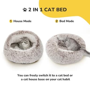 CATISM Cat Bed, Plush Hooded Cat Beds for Indoor Cats, Self Warming Cats Beds Cave, Cozy Pod for Indoor Kitten or Small Dog, Removable Washable with Non-Slip Bottom - Image 3