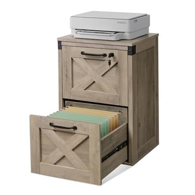 DEVAISE 2 Drawer File Cabinet with Lock, Wood Farmhouse Filing Cabinet for Home Office, Printer Stand Fits Letter and A4 Size, Gray Oak - Image 1