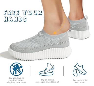 LUCKY STEP Platform Sneakers for Women Slip on Knit Chunky Fashion Casual Retro Braided Tennis Lightweight Walking Shoes(Grey,9) - Image 6