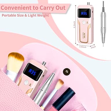 Portable Nail Drill Professional 35000 RPM, MOCOWIND Rechargeable Electric Nail File Machine E File for Acrylic Gel Polishing Removing, Cordless E-File with Bits Kit for Manicure Salon Home, Pink - Image 3