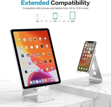 OMOTON Adjustable Tablet Stand for Desk, Upgraded Longer Arms for Greater Stability, T2 Tablet Holder with Hollow Design for Bigger Sized Phones and Tablets Such as iPad Pro/Air/Mini, Silver - Image 6
