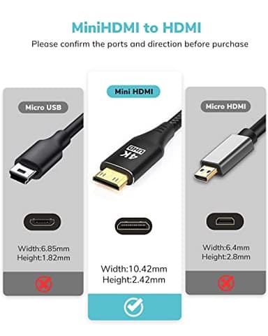 KELink Mini HDMI to HDMI Cable 3.3FT, [Aluminum Shell, Braided] High Speed 4K 60Hz HDMI 2.0 Cord, Compatible with Camera, Camcorder, Tablet and Graphics/Video Card, Laptop, Raspberry Pi Zero W - Image 6