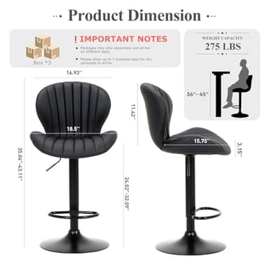 COLAMY Bar Stools Set of 3, Modern Swivel Bar Chairs, Adjustable Faux Leather Upholstered Barstools Counter Height with High Backrest for Bar, Kitchen Island, Dining Room, Black - Image 2