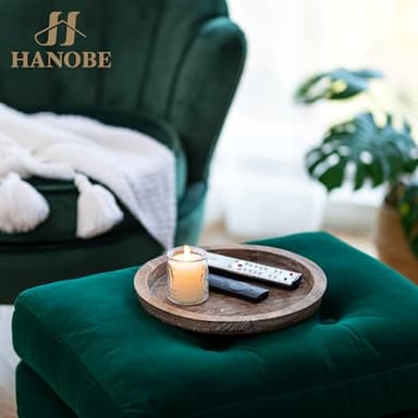 Hanobe Rustic Wooden Serving Tray: Round Wood Butler Decorative Tray Vintage Centerpiece Candle Holder Trays Farmhouse Ottoman Tray for Decor Countertop Home Decor Accessories for Coffee Table - Image 8