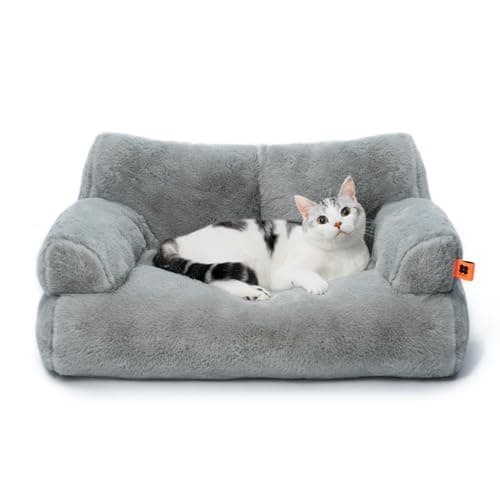 MEWOOFUN Cat Bed for Indoor Cats, Washable Dog Beds for Small Dogs & Cats with Removable Cover, Fluffy Cat Couch with Non-Slip Bottom (Grey, 26.0" L X 19.0" W X 13.0" Th) - Image 1
