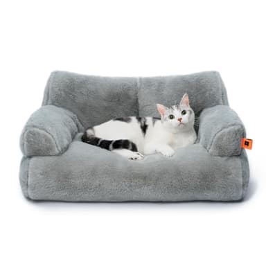 MEWOOFUN Cat Bed for Indoor Cats, Washable Dog Beds for Small Dogs & Cats with Removable Cover, Fluffy Cat Couch with Non-Slip Bottom (Grey, 26.0" L X 19.0" W X 13.0" Th) - Image 1