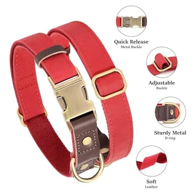 Didog Soft PU Leather Dog Collars for Small Dogs,Classic Adjustable Dog Collars with Quick Release Metal Buckle,Easy Clean and Comfortable with Nylon Lining,Red,S Neck 10-15" - Image 2