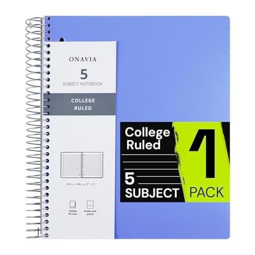 ONAVIA Spiral Notebook for School, 5 Subject, College Ruled Paper, 200 Sheets, 9" x 11", 5 Dividers with Pockets, 3 Hole Punched Perforated, Plastic Cover,Lined Journal,School Supplies,Cornflower Blue - Image 1