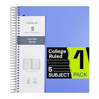 ONAVIA Spiral Notebook for School, 5 Subject, College Ruled Paper, 200 Sheets, 9" x 11", 5 Dividers with Pockets, 3 Hole Punched Perforated, Plastic Cover,Lined Journal,School Supplies,Cornflower Blue - Image 1