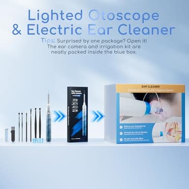 Earwax Removal - Electric Ear Irrigation Kit with 4 Pressure Modes, Ear Cleaner with Camera, 1080P Otoscope, Ear Cleaning Tool with 7-Piece Set, Earwax Removal Kit for Daily Cleaning-Blue - Image 2