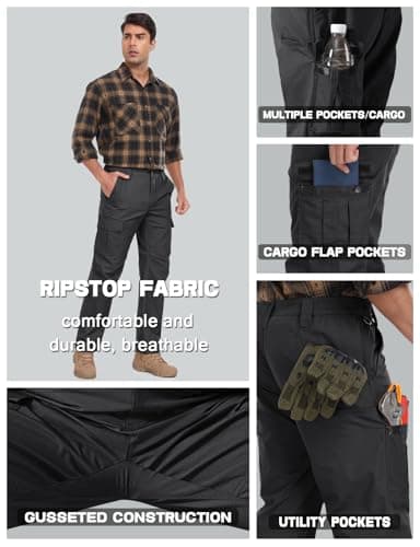 SPOSULEI Mens Cargo Pants Waterproof Ripstop Durable Tactical Work Pants Outdoor Lightweight Utility Hiking Working Construction Pants with 7 Pockets Black 30Wx32L - Image 5