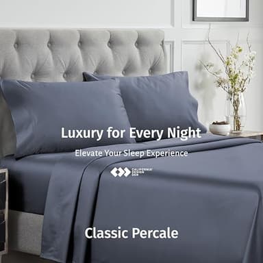California Design Den Queen Deep Pocket Sheet Set - Certified 100% Egyptian Cotton Sheets, Lightweight & Crisp Percale, Cool & Durable Luxury Bedding Set - Mineral Blue - Image 7