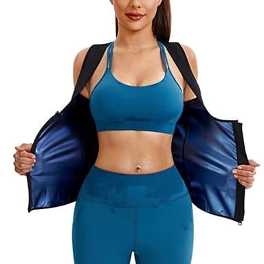Junlan Sauna Suit for Women Waist Trainer Vest Sweat Tank Top Shaper for Women with Zipper (Blue, X-Large) - Image 1