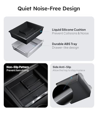 Wigoo Tesla New Model Y Juniper & Model 3 Center Console Organizer [Double Layer Space, Slide smoothly] Model 3 (2024~2025)/New Model Y Juniper Accessories, 4PCS Black - Image 4