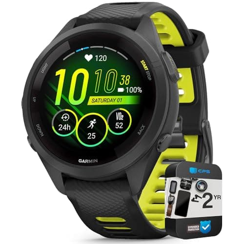 Garmin 010-02810-03 Forerunner 265S GPS Smartwatch Black/Amp Yellow Bundle with 2 YR CPS Enhanced Protection Pack (Renewed) - Image 1