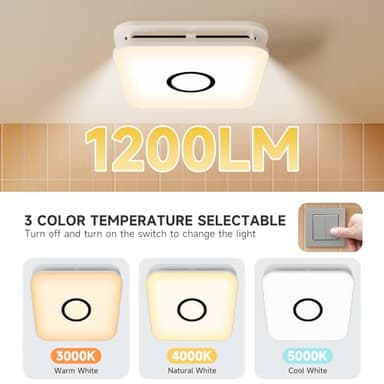 2-in-1 Bathroom Exhaust Fan with Light, 32W Quiet Vent Fan - 130 CFM & 1.5 Sones, 1200lm LED Light - 3000K/4000K/5000K Adjustable, Easy to Install, Bathroom Fans for Home, Bath, Hotel, Etc. - Image 5