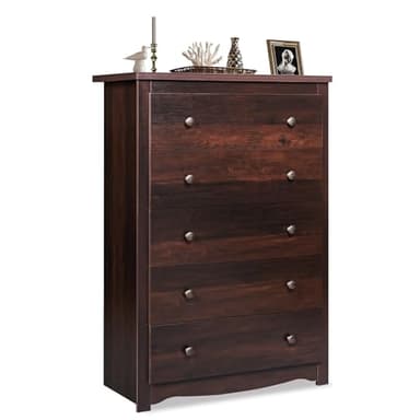 WLIVE Wood Dresser with 5 Drawers, Rustic Brown Wooden Storage Cabinet for Bedroom, Modern Organizer Drawers and Closet Dresser for Hallway, Closet, Measuring 15.75" W*31.50" D*45.35" H - Image 1