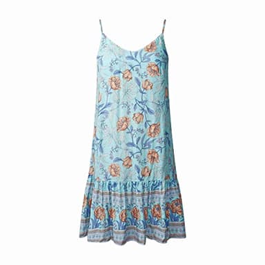 Watoriwa Women's Bohemian Print Dress - V-Neck,Loose Sleeveless, Spaghetti Strap Sundress & Coverup for Summer 2025 (XS, Cyan) - Image 1