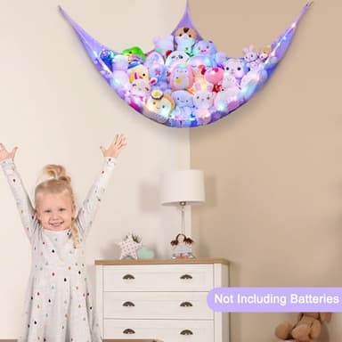 Unicorn Castle Stuffed Animals Net or Hammock Kids Toy Storage Organizer with LED Light Hanging Corner Stuffed Animals Holder Kids Girls Room Decor (Pack of 1) - Image 3