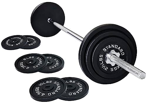 Fitvids Cast Iron 1" Standard Weight Plates Including 5FT Standard Barbell Bar & Star Locks, 45 Pounds Set (35 Lbs Plates + 10 Lbs Barbell Bar), Multiple Packages - Image 1