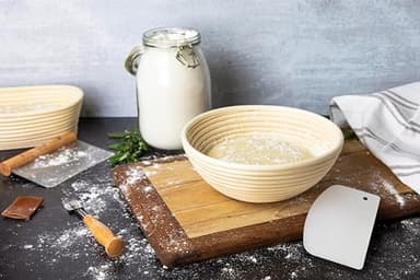 Kook Proofing Set, Sourdough Bread, 2 Rattan 9 Inch Banneton Baskets, 2 Basket Covers, Metal Scraper, Plastic Scraper, Scoring Lame, 5 Blades and Case, Baking Kit, Dough Bowls, Round Shape - Image 4