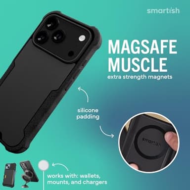 Smartish® iPhone 17 Pro MagSafe Case - Gripzilla Protective Magnetic Case [Rugged + Tough] Heavy Duty Grip Armored Cover w/Drop Tested Protection for Apple iPhone 17 Pro - Black Tie Affair - Image 3