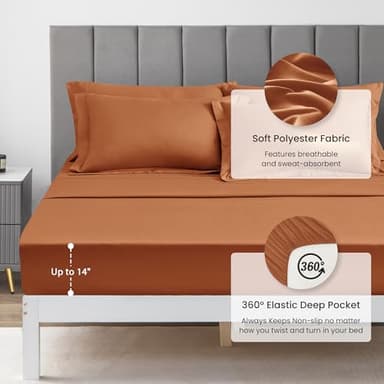 Love's cabin Twin XL Comforter Set Terracotta, 5 Pieces Twin XL Bed in a Bag, All Season Bedding Sets with 1 Comforter, 1 Flat Sheet, 1 Fitted Sheet, 1 Pillowcase and 1 Pillow Sham - Image 4