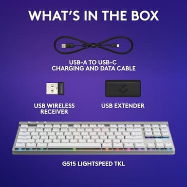 Logitech G515 Wireless Gaming Keyboard TKL, LIGHTSYNC RGB, Thin Tenkeyless Design, Double-Shot PBT Keycaps, Tactile Brown Mechanical Switches - White - Image 8