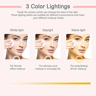 deweisn Folding Travel Mirror Lighted Makeup Mirror with 72 LEDs 3 Colors Light Modes, USB Rechargable, Portable, Ultra Thin, CompactVanity Mirror with Touch Screen Dimming for Cosmetic (Pink) - Image 4