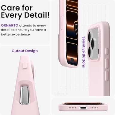 ORNARTO Compatible with iPhone 17 Pro Case 6.3", Slim Liquid Silicone 4 Layers Full Covered Soft Gel Rubber Shockproof Cover, Protective Phone Case for iPhone 17 Pro-Chalk Pink - Image 5