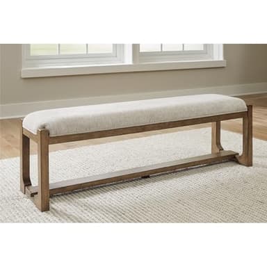 Signature Design by Ashley Cabalynn Farmhouse Upholstered 63" Dining Bench, Beige & Light Brown - Image 2