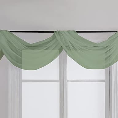 Chyhomenyc Sheer Window Curtains 144 inch Extra Long 2PCS, Airy Scarf Drapes Rod Pocket Window Treatments for Christmas/Wedding/Living Room/Anniversary, 12FT L, 42Wx144L, Sage Green - Image 4