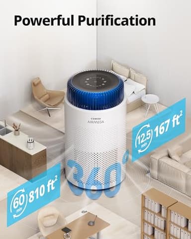 COWAY Air Purifiers for Bedroom Home up to 810 ft², True HEPA Filter for Smoke, Allergies, Pet Dander, Odor, AQI Monitor, Auto&Sleep Mode, Timer, Filter Indicator, Night Light, 3yr Warranty, 100 White - Image 3