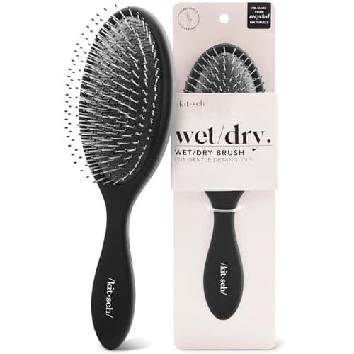 Kitsch Detangler Hair Brush for Wet and Dry Hair, Curly or Straight Hair, Detangling Brush with Flexible Hairbrush Bristles, Hair brushes for Women & Men, Adults & Kids, for Shower & Travel - Black - Image 1