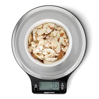 Amazon Basics Digital Kitchen Scale with LCD Display, Batteries Included, Weighs up to 11 pounds, Black and Stainless Steel - Image 1