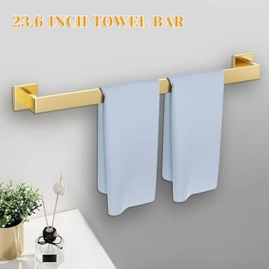 Brushed Gold Towel Bar Set 5 Pieces Bathroom Hardware Accessories Set,Upgraded Toilet Paper Holder with Shelf,Stainless Steel Towel Holder Set for Bathroom,Wall-Mounted 23.6 in - Image 2
