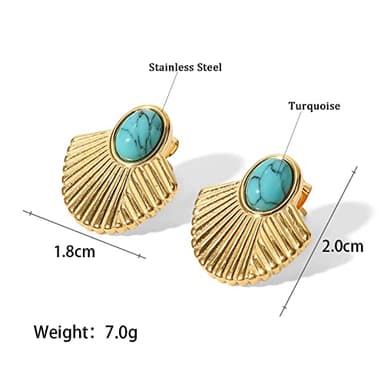 IUITY Gold Fan Shape Earrings Studs 14K Gold Plated Turquoise Studs Earrings Hypoallergenic Fashion Lightweight Jewelry for Women Mom Wife - Image 3