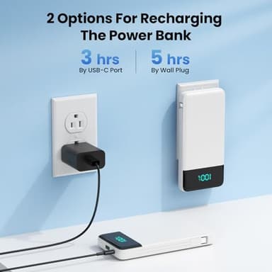 Portable Charger for iPhone with Built in Cables and Wall Plug,Upgraded 13800mAh Fast Charging USB C Power Bank,4 Outputs Travel Essential Battery Pack Compatible with iPhone 15/14/13,Samsung-White - Image 2