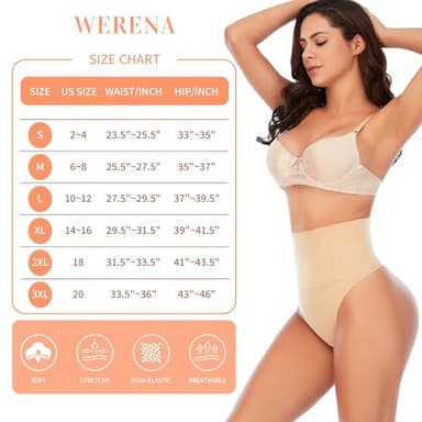 Werena Tummy Control Thong Shapewear for Women Seamless Shaping Thong Panties Body Shaper Underwear(01# Beige-mid Waisted(has Boning),Small) - Image 6