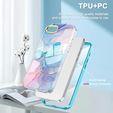 Turquiase Cute Marble Case for iPhone 16e 6.1 inch Built with Screen Protector, Lightweight and Stylish Full Body Shockproof Protective Rugged TPU Case for Women/Girls - Image 7