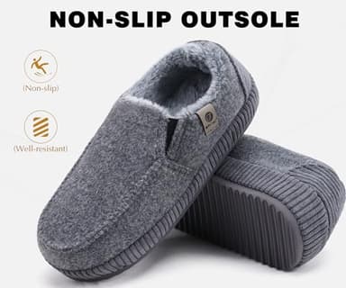 ONCAI Men’s Slippers Cotton-Blend Moccasins Warm Closed Back Corduroy House Slippers with High-Density Felt Fuzzy Indoor Outdoor Comfortale Yoga Mat Rubber Soles Felt Dark Grey Size 11 - Image 5