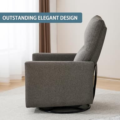 Ketaiyou Swivel Rocking Recliner Chair for Adults, Rocker Nursery Glider Chair for Living Room Bedroom, Upholstered Fabric Reclining Single Sofa Chair(Grey) - Image 7