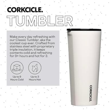 Corkcicle Classic Tumbler - Keeps Drinks Cold for 9 Hours & Hot for 3 - Triple-Insulated Stainless Steel - Holiday Tumbler Gift - 24 oz - Dune - Image 3