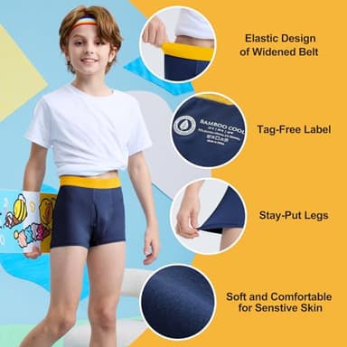 BAMBOO COOL Boys' Boxer Briefs 6-18Y Underwear Moisture-Wicking Lightweight and Ultra Soft 6-Pack - Image 2