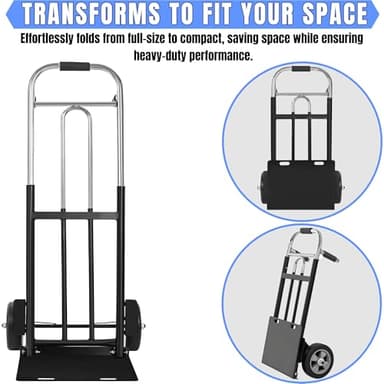 IRONPOW Folding Hand Truck Dolly - 600 LB Capacity, Heavy-Duty Wheels and Compact Design for Moving Heavy Loads in Warehouses, Offices, Homes, and Shopping - Image 6