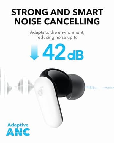 Soundcore P30i by Anker Noise Cancelling Earbuds, Strong and Smart Noise Cancelling, Powerful Bass, 45H Playtime, 2-in-1 Case and Phone Stand, IP54, Wireless Earbuds, Bluetooth 5.4 (White) - Image 3