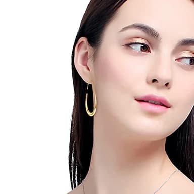 Lightweight Teardrop Hoop Earrings for Women - 14k Gold/White Gold Plated Large Oval Pull Through Hoop Earrings High Polished Statement Jewelry Gift for Women - Image 4