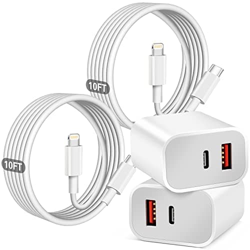 Fast Charger iPhone, Dual Port A/C Charging Adapter, 2Pack Quick Double Wall Charger Block, Apple Charger Block 10FT USBC to Lightning Cable for iPhone 14/13/12/11/ProMax/XS/XR - Image 1