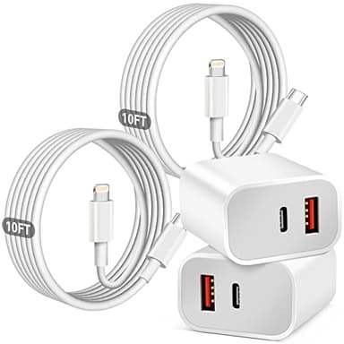 Fast Charger iPhone, Dual Port A/C Charging Adapter, 2Pack Quick Double Wall Charger Block, Apple Charger Block 10FT USBC to Lightning Cable for iPhone 14/13/12/11/ProMax/XS/XR - Image 1